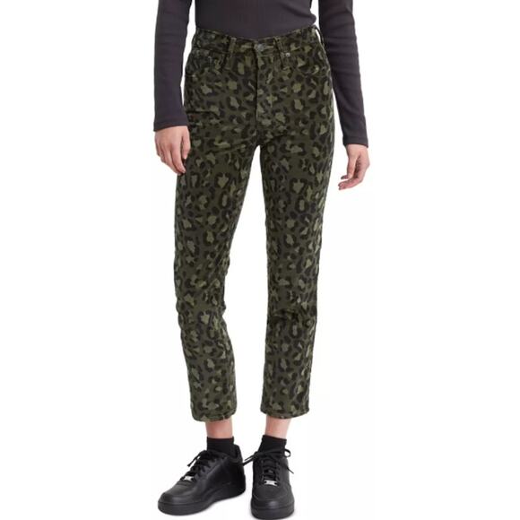 New Levi's Size 27 724 High Rise Straight Cropped Animal Print Jeans Black Tan - Picture 1 of 9